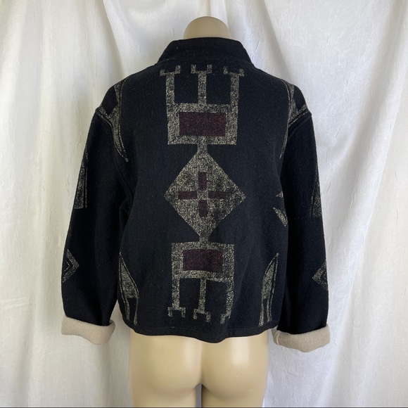 🚫SOLD🚫 Chico’s Southwestern Black Red Aztec Print Buffalo Nickel Buttons Wool - Picture 6 of 16